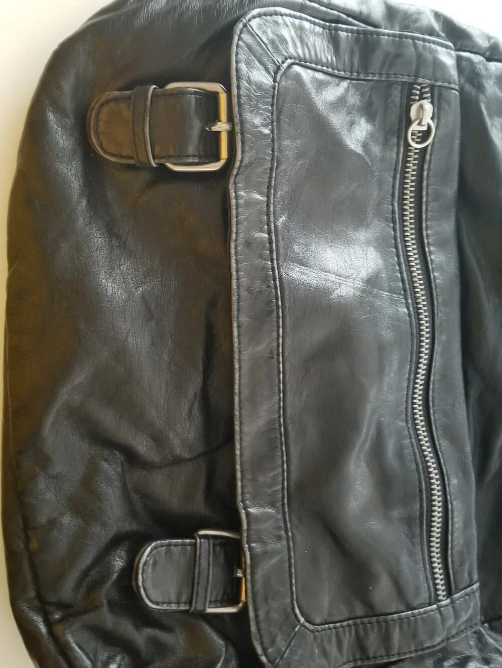 Y2K Black Faux Leather Crossbody Shoulder Bag Buckle Zip Accent